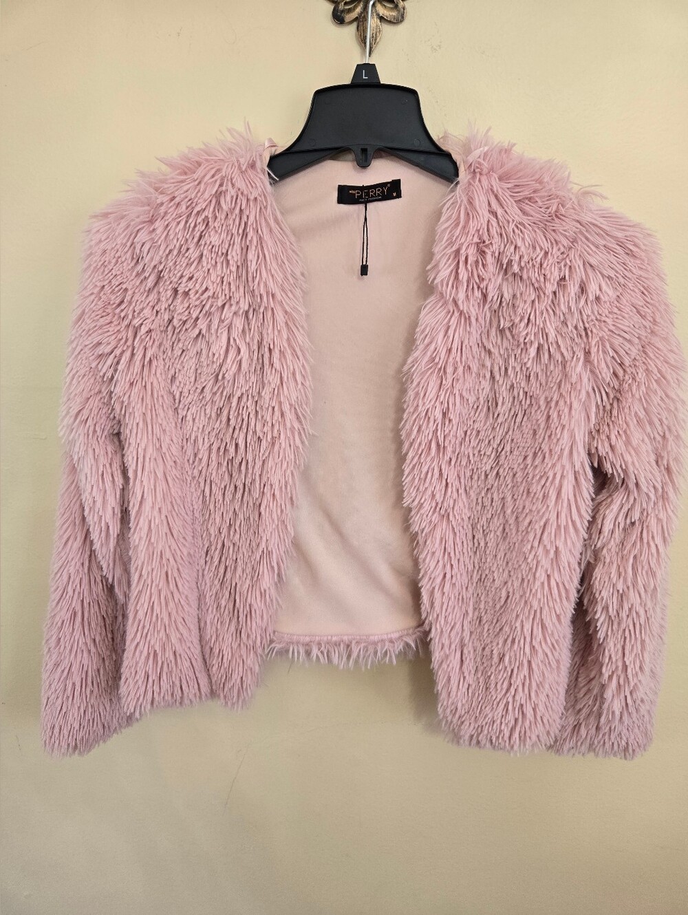 Miss Perry Blush Pink Faux Fur Open-Front Jacket